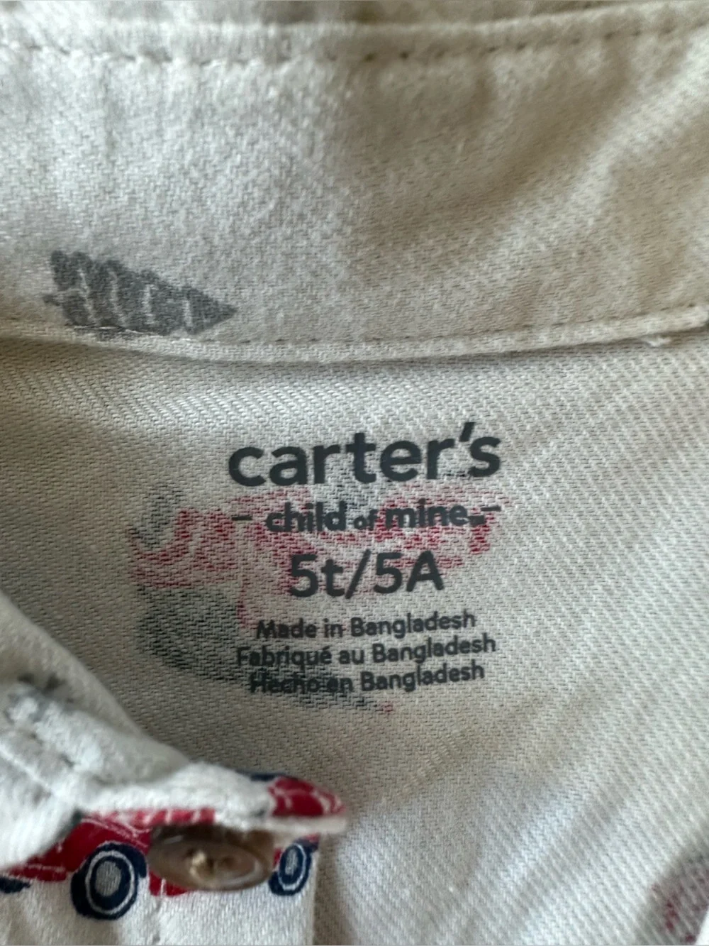 Carter's Cream Button-Down Shirt with Red Truck Print- size 5T